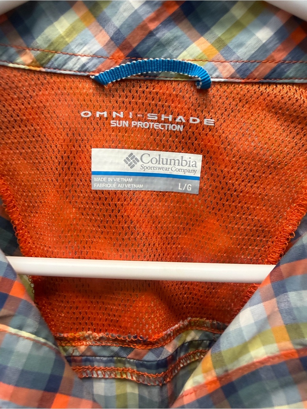 Columbia Men's Orange & Multi Plaid Short-Sleeve Shirt Omni-Shade size Large - Picture 2 of 4
